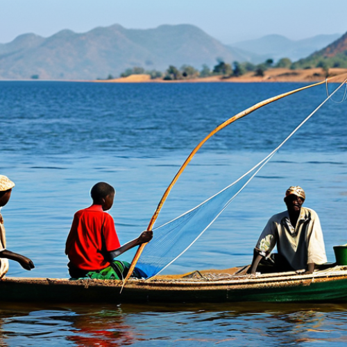 Home 4 Lake Malawi/Niassa Border Dispute**
"A group of fully clothed fishermen in modest clothing on Lake Malawi/Niassa, near the shore, with fishing nets. In the background, rolling hills and a clear blue sky. The scene depicts a sense of everyday life and the importance of the lake. Safe for work, appropriate content, professional, perfect anatomy, correct proportions, natural pose, well-formed hands, proper finger count, natural body proportions, high quality."
**