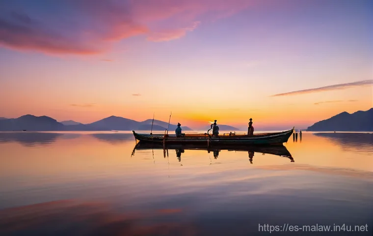 말라위에서 가장 아름다운 일출 일몰 명소 - Image Prompt 1: Golden Dawn Over Lake Malawi Fishermen**