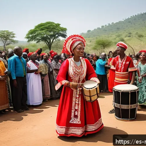 Home 31 말라위에서의 결혼식 전통 및 절차 - A vibrant Malawian wedding scene outdoors during the day, featuring a large joyful community gatheri...