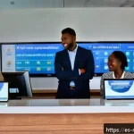Home 18 말라위에서의 은행 시스템과 계좌 개설 방법 - A modern Malawian bank branch interior showing a diverse group of customers including locals and for...